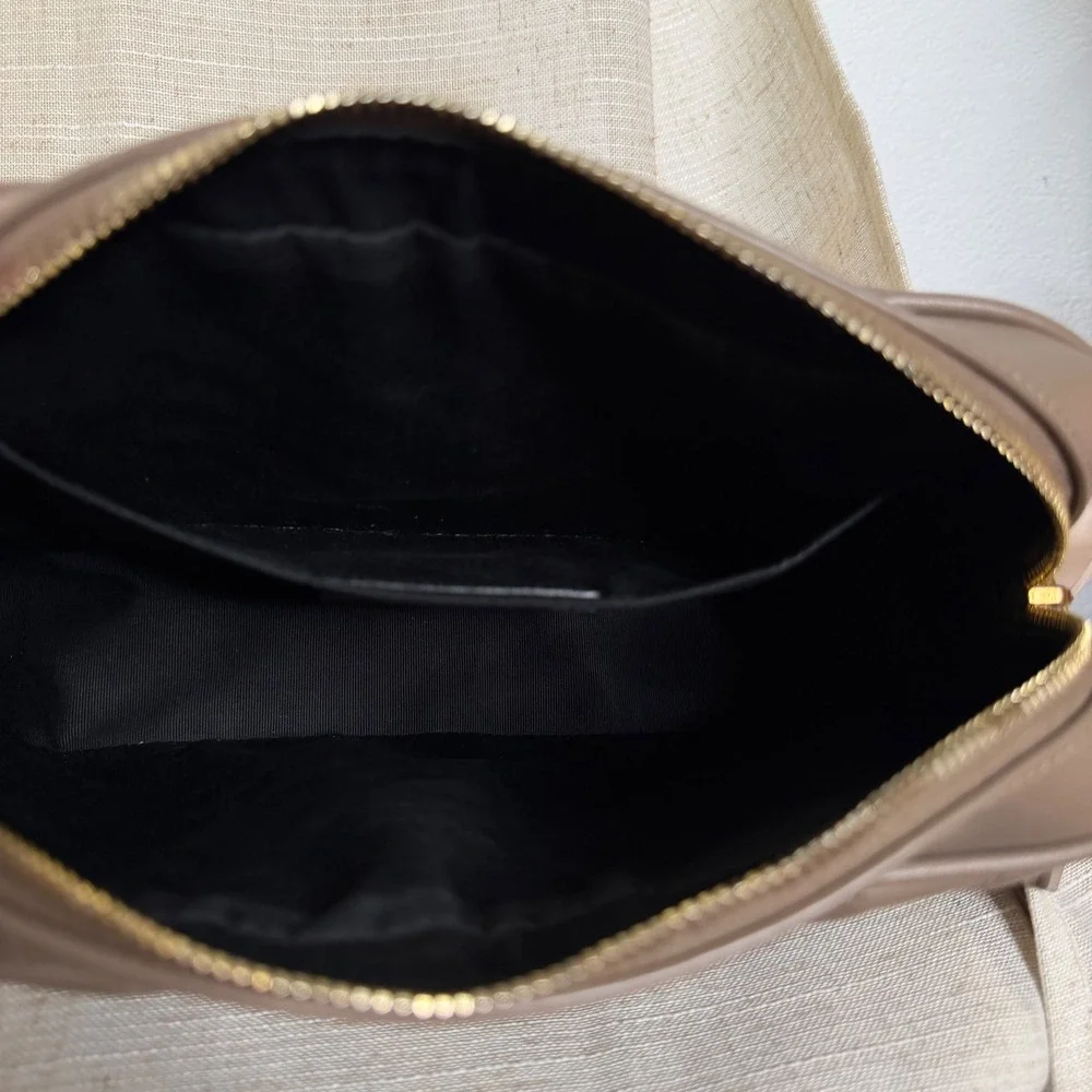 YSL Saint Laurent Lou Camera Bag Matelasse Chevron Calfskin Leather Taupe READ